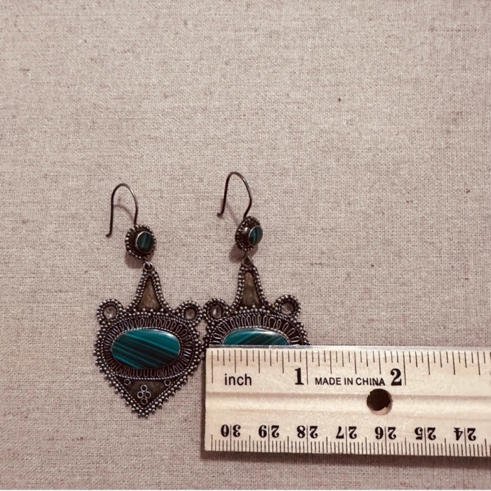 Vintage | Earrings | Vintage Afghan Silver Malachite Stone Earrings - Picture 5 of 9